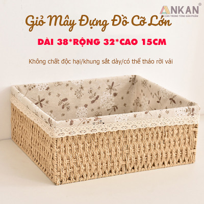 Giỏ Mây Cỡ Lớn Đựng Đồ Đa Năng Decor Trang Trí Vintage, Rổ Cói Đựng Quần Áo Có Khung Sắt
