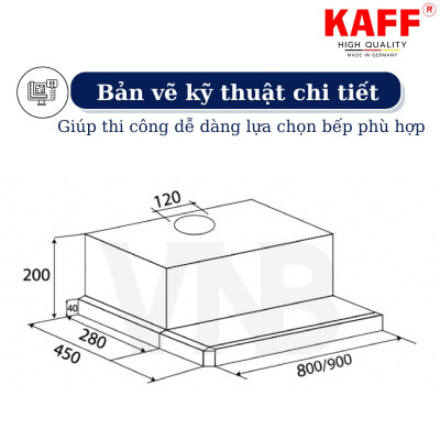 Máy hút mùi âm tủ inox phối kính cảm ứng 800mm KAFF KF-TL800 - Hàng Chính Hãng