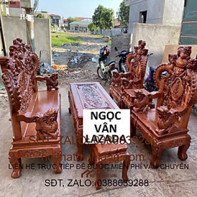 Bộ Bàn Ghế Rồng Khuỳnh Nghê Đỉnh Gỗ Hương Đá