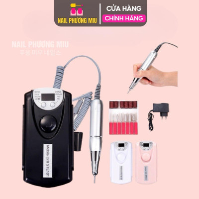 Máy Mài Móng Tích Điện STE-101 Màu Đen, Hồng Tặng Kèm 6 Đầu Mài Làm Nail Siêu Êm, Màn Hình LED, Nút Xoay Drill STE101 Pin Khỏe Đến 10h, Tốc Độ Cao