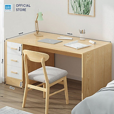 Bàn Học Tập, Làm Việc Đơn Giản Nhiều Tủ Ngăn Kéo, Chân Bàn Kết Hợp Kệ Sách SIB Decor BLV66