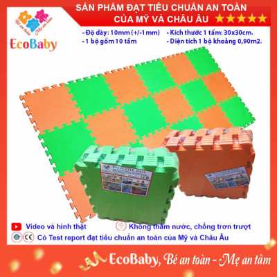 Bộ 10 tấm Thảm xốp cho bé ECOBABY, thảm xốp đạt tiêu chuẩn Mỹ và Châu Âu, độ dày khoảng 1cm, kích thước 1 tấm 30x30cm - Màu trơn