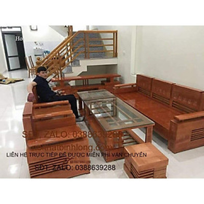 Bàn ghế phòng khách đối trứng gỗ Sồi Nga mặt nan mẫu 78