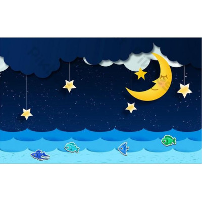 Tranh dán tường Giấc mơ bầu trời đầy sao trang trí phòng em bé, tranh 3d dán tường hiện đại (tích hợp sẵn keo) MS659553