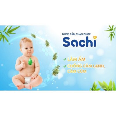 Nước Tắm Thảo Dược An Toàn Cho Bé SACHI Hộp 10 Gói x 10ml Làm Sạch Nhẹ Nhàng Diu Mát Da, Ngăn Ngừa Mảng Bám Da Đầu