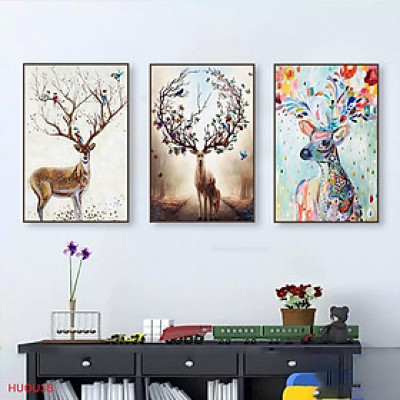 TRANH TREO TƯỜNG HƯƠU HIỆN ĐẠI - BỘ 3 TRANH HƯƠU SAO TREO PHÒNG KHÁCH - TRANH TÀI LỘC
