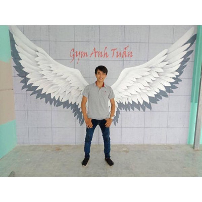 TRanh dán tường 3d đôi cánh thiên thần - ép kim, sa - có sẵn keo TB19