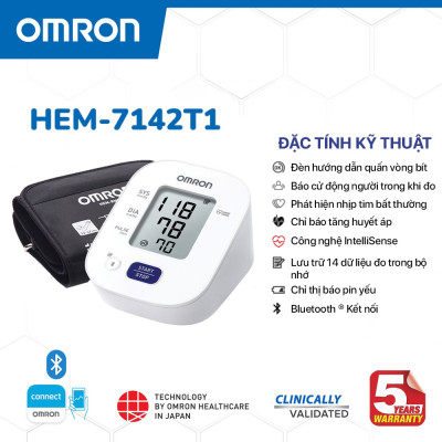 Máy Đo Huyết Áp Omron HEM-7142T1 Tự Động Phát Hiện Nhịp Tim Không Đều, Có Kết Nối Bluetooth