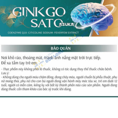 Bổ não Ginkgosato sasuka pharma, viên uống bổ não, tuần hoàn máu não, Hộp 2 lọ x 30 viên – Đức Long