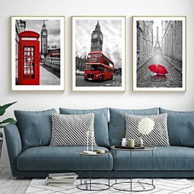 Bộ 3 tranh treo tường trên nền Canvas hiện đại phong cách Bắc Âu trang trí Phòng Khách, Phòng Ăn cỡ 40x60cm