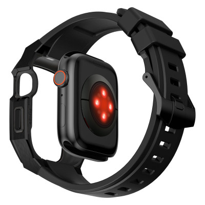 Ốp Case Vỏ Thép Không Gỉ bảo vệ tích hợp dây đeo Fluororubber cho Apple Watch Series 10 Size 46mm - Hàng Chính Hãng