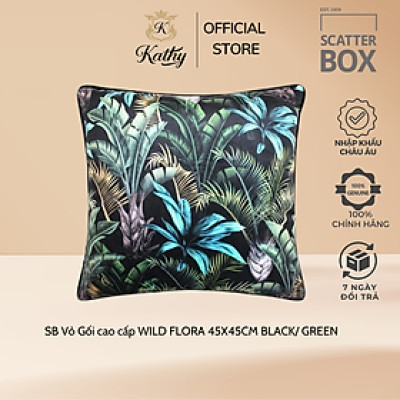 SCATTER BOX vỏ gối cao cấp nhập khẩu Ireland Anh Quốc WILD FLORA màu BLACK/ GREEN kích thước 45X45CM phong cách cổ điển