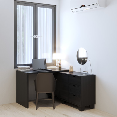 HAPPY FURNITURE , ALVA - Bàn làm việc 2 cửa lùa 3 ngăn kéo, BAN_127 , 140cm x 59cm x 72cm DxRxC