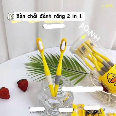 Sản phẩm  dụng cụ  vệ sinh  -Hộp 8 cây bàn chải cho bé 2 in 1 kèm dụng cụ cạo lưỡi ,cán cầm chống trượt ,lông bàn chải sợi tơ siêu mềm , giúp chải răng sạch hơn , giảm vi khuẩn gây sâu răng và hôi miệng an toàn và tiện lợi 