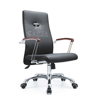 Ghế làm việc chân xoay tay ốp gỗ CE4103-P1 Nệm PVC tay thép mạ chrome ốp gỗ chân thép mạ chrome bánh xe nhựa hcm