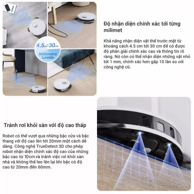 Robot Hút Bụi Lau Nhà Ecovacs T30S Pro Xòe Giẻ, Giảm Rối Tóc Lực Hút 11.000 Pa - Hàng Chính Hãng