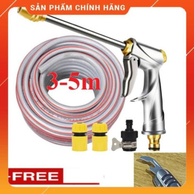 Bộ dây vòi xịt nước rửa xe,tưới cây ,tăng áp 3 lần,loại 3m,5m 206701-2 đầu đồng,cút,nối nhựa đen+ mở chai
