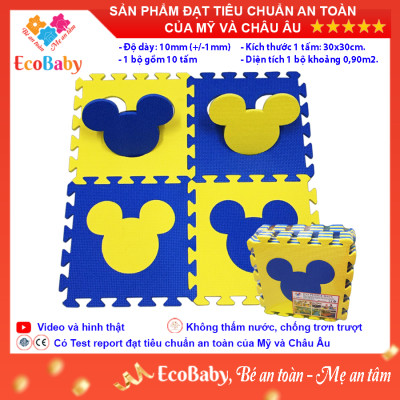 Bộ 10 tấm Thảm xốp cho bé ECOBABY, thảm xốp đạt tiêu chuẩn Mỹ và Châu Âu, độ dày khoảng 1cm, kích thước 1 tấm 30x30cm - Mickey