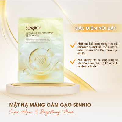 Mặt nạ cám gạo cấp ẩm Sennio Supper Aqua & Brightening Mask dưỡng trắng da ngăn ngừa lão hoá 23ml SNO 821