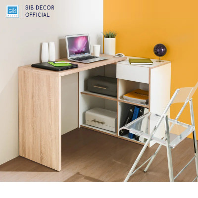 Bàn Làm Việc, Học Tập Chữ L Kết Hợp Tủ Gỗ Xoay Xếp Gọn SIB Decor BLV76