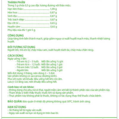 Cốm Huyền Sâm PQA Giúp Tăng Tính Bền Thành Mạch, Thanh Nhiệt Lương Huyết Dùng Cho Đối Tượng Chảy Máu Cam Hộp 12 Gói