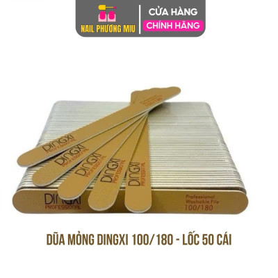 Dũa Mỏng DINGXI Lốc 50 Cái Độ Nhám 100/180 Màu Nâu Vàng Da Bò Làm Nail Tiện Lợi, Form Thẳng Không Chạm Khóe Móng, Lõi Nhựa Cứng Cáp, Cầm Chắc Tay