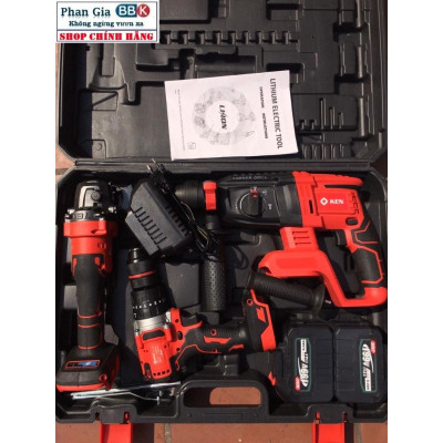 Bộ Combo Máy Khoan Đục Bê Tông, Máy Mài Và Khoan 3 chức năng Dùng Pin 199V, 2 Pin 15Cell, Máy Khoan Siêu Khỏe