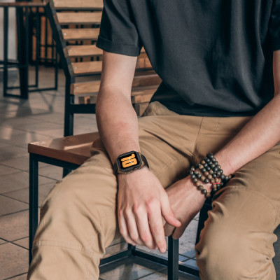 Ốp Case Vỏ Thép Không Gỉ bảo vệ tích hợp dây đeo Fluororubber cho Apple Watch Series 4/5/6/7/8/9/SE1,2 Size 44mm/45mm - Hàng Chính Hãng