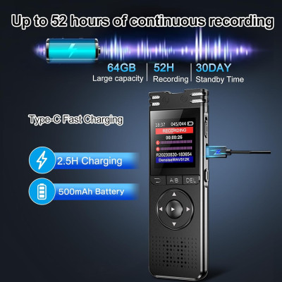 Máy Ghi Âm Kỹ Thuật Số Đa Chức Năng Khử Tiếng Ồn ZD70 Bộ Nhớ Trong 64GB - Hàng Nhập Khẩu