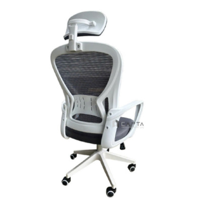 Ghế văn phòng màu xám CM4549-2M Nội thất Capta Ghế làm việc khung nhựa trắng lưng lưới nệm vải xám chân thép xoay nâng hạ chiều cao