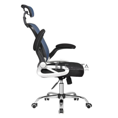 Ghế văn phòng tay gập CM4275-M Nội thất Capta Lưng lưới nệm vải xốp khung nhựa xi màu xám bạc hiện đại chân xoay thép mạ chrome hàng nhập khẩu