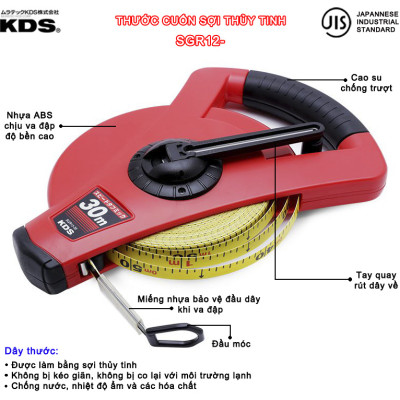 Thước cuộn sợi thủy tinh có tay cầm Nhật Bản KDS