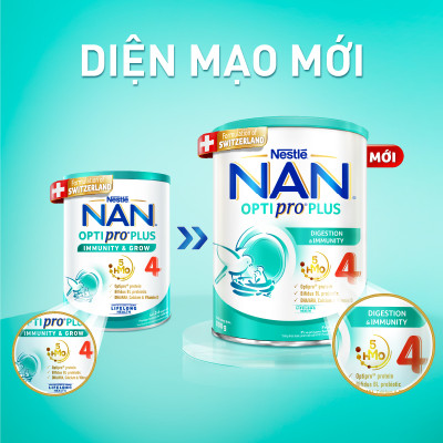 Bộ 2 lon Sữa bột Nestlé NAN OPTIPRO PLUS 4 800g/lon với 5HMO Giúp tiêu hóa tốt