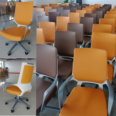 Ghế văn phòng chân xoay lưng da ghế làm việc CE4477-P dành cho nhân viên hiện đại lưng trung nệm da simili ( màu cam / màu Nâu ) HCM