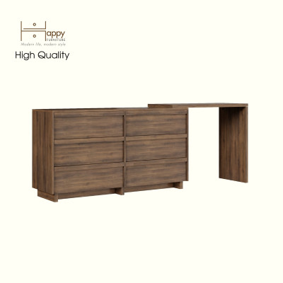 HAPPY FURNITURE , Tủ lưu trữ 6 ngăn kéo kết hợp bàn - VENNI , BAN_114 , 230cm x 45cm x 85cm DxRxC
