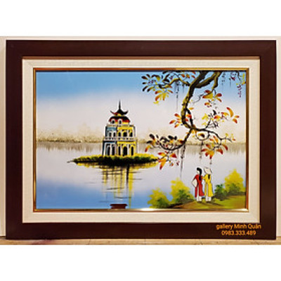 TRANH SƠN MÀI THÁP RÙA HỒ GƯƠM