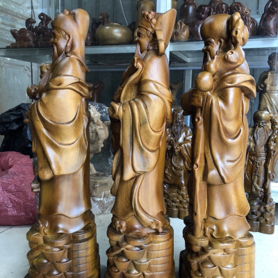 Tượng phật tam đa phúc lộc thọ bằng gỗ bạch xanh thơm nức kt cao 50×13×15