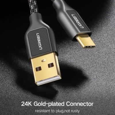 Ugreen UG50142US259TK 0.5M màu Đen Cáp sạc truyền dữ liệu USB 2.0 sang TYPE C vỏ bọc lưới đầu mạ vàng - HÀNG CHÍNH HÃNG