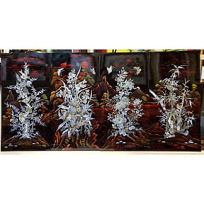 TRANH KHẢM TRAI SƠN MÀI -MAI LAN CÚC TRÚC (KT 60X120CM GHÉP 4 TẤM)