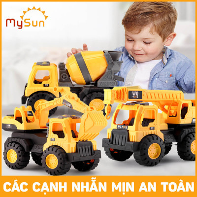 Bộ xe công trình đồ chơi cho bé mô hình xe ô tô cần cẩu máy xúc múc xe ben cở cát xe bồn trộn bê tông đồ chơi