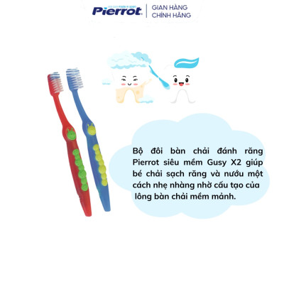 [ Mua 2 tặng 1 kem đánh răng táo ] Bộ đôi bàn chải đánh răng trẻ em siêu mềm PIERROT GUSY X 2