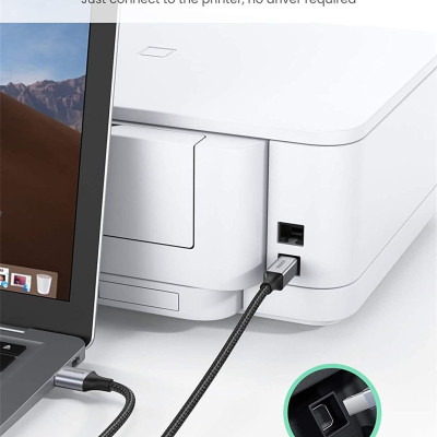 Ugreen UG80804US369TK 3M đầu nhôm dây bọc lưới chống nhiễu cáp máy in màu Đen 2.0 USB A sang B - HÀNG CHÍNH HÃNG