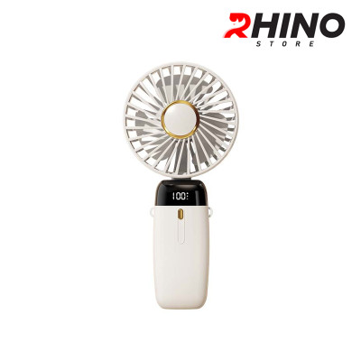 Quạt cầm tay mini siêu mát Rhino F401 tích điện với 5 mức độ gió, kèm đế, dây treo, lượng pin cao - Hàng chính hãng