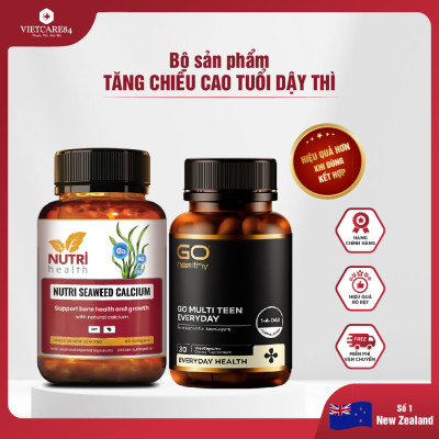 Bộ Sản Phẩm Tăng Chiều Cao: Viên uống Canxi hữu cơ New Zealand Nutri Seaweed Calcium 60 Viên và GO MULTI TEEN EVERYDAY
