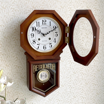 Đồng hồ treo tường Nhật Bản Rhythm CMJ586NR06 dùng pin, kích thước 24.0 x 54.0 x 11.7cm, vỏ gỗ, điểm giờ bằng gong.