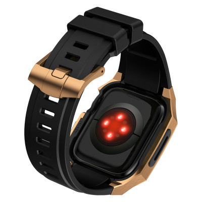 Ốp Case Vỏ Thép Không Gỉ bảo vệ tích hợp dây đeo Fluororubber cho Apple Watch Series 4/5/6/7/8/9/SE1,2 Size 44mm/45mm - Hàng Chính Hãng