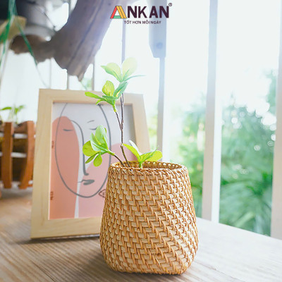 Cốc Mây Tre Đan Thủ Công Đa Năng - Đựng Bút, Cắm Hoa, Trang Trí Bàn Làm Việc - Phong Cách Vintage