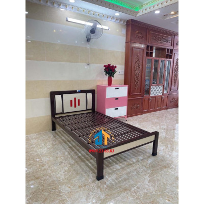 Giường sắt hộp kiểu gỗ ĐẠI THÀNH 1mX2m - Mẫu 03