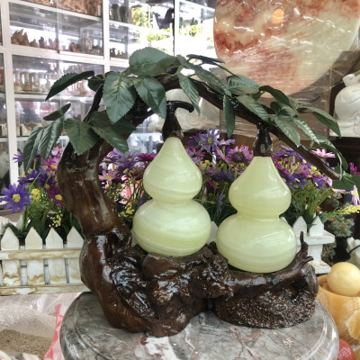 Cây tài lộc bầu Hồ Lô đôi phong thủy đá ngọc Onyx - Cao 34 cm