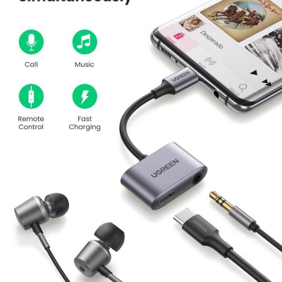 Ugreen UG60164CM231TK 7cm usb type c sang 3.5mm Bộ chuyển đổi có chipset hỗ trợ samsung nguồn PD - HÀNG CHÍNH HÃNG